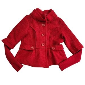 Modissima Wool Blend Jacket Red Button Ribbed Knit Sleeve Italy Small